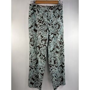 Talbots Pants Women's Petites‎ Sz 4 Teal/Brown Print Stretch Straight Leg Lined